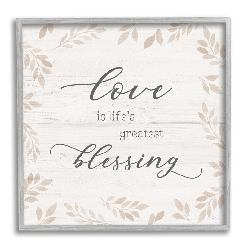 «Love Is Greatest Blessing», H 17 po x l 17 po x P 1,5 po, Estampe numérique Farmhouse