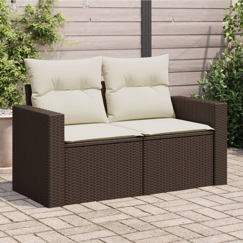  Canapé de jardin 2 places en rotin de polyester brun