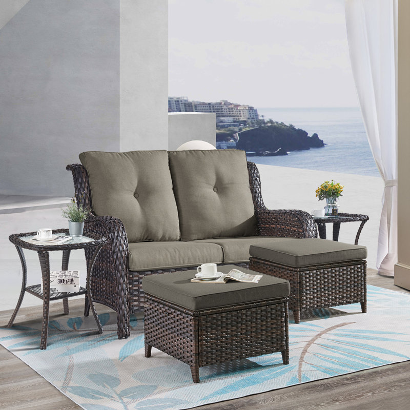 Bonia Wicker 2 - Person Patio Conversation Set with Cushions, Gray
