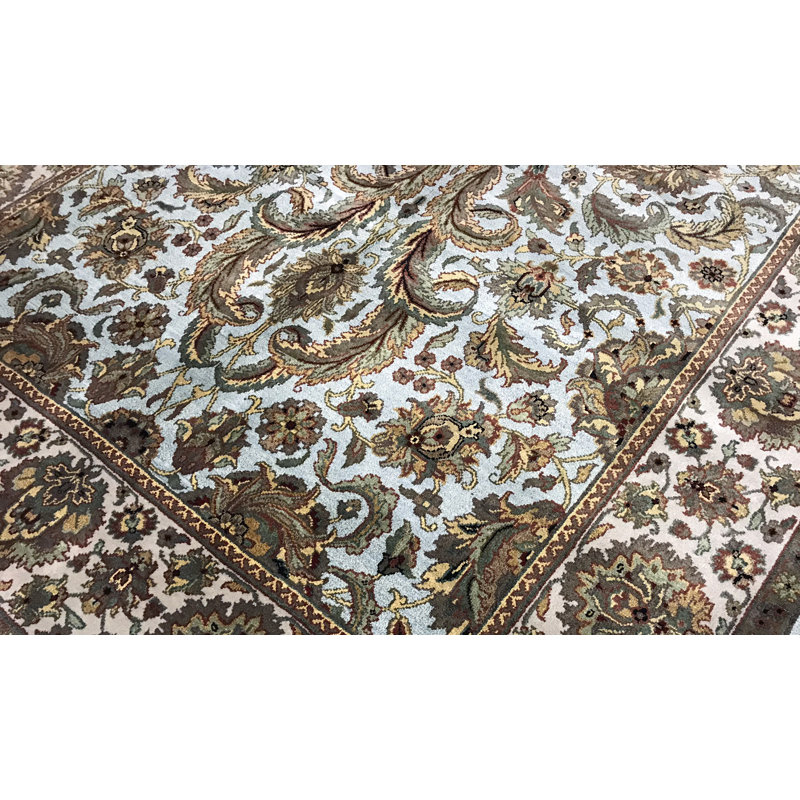 Tapis bleu clair et ivoire de haute qualité noué à la main Trinity
