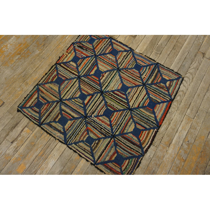 Tapis géométrique antique en laine crocheté multicolore