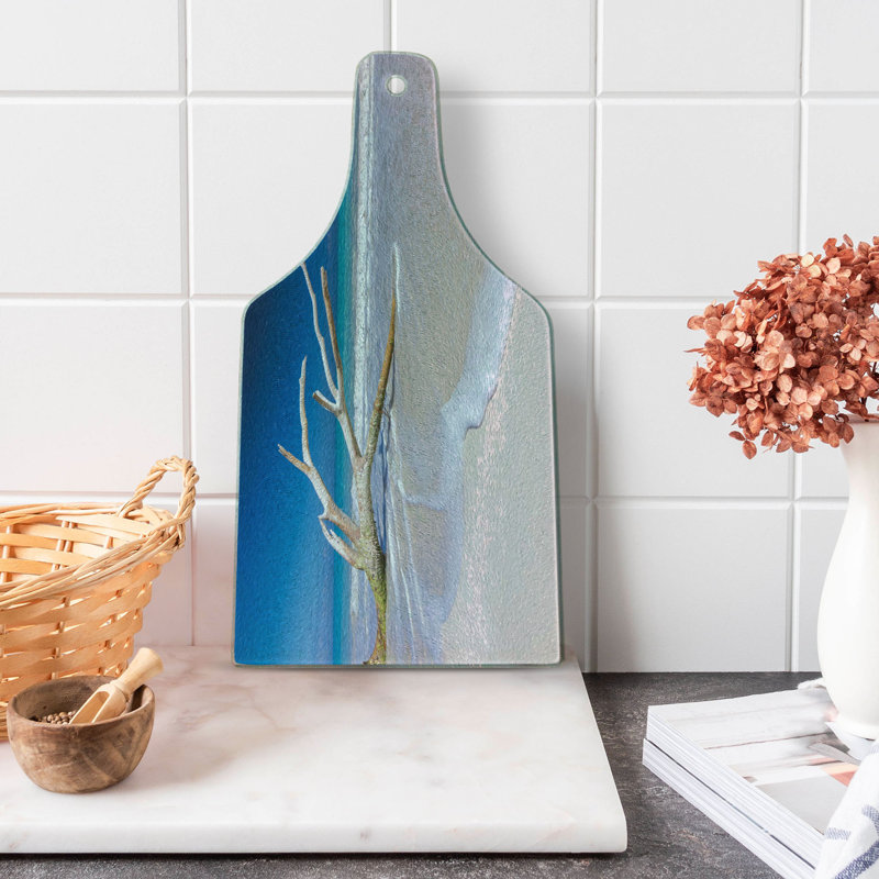 Ambesonne Cacun Tempered Glass Cutting Board Algae Covered Tree Branch Dark Sky Blue Multicolor