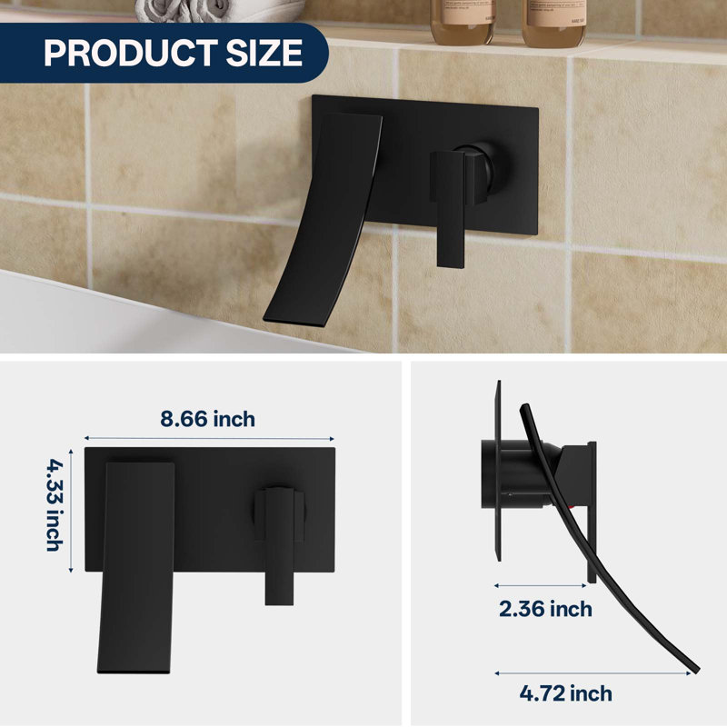 Waterfall Wall-Mounted Single-Handle Modern Bathroom Faucet , Matte Black