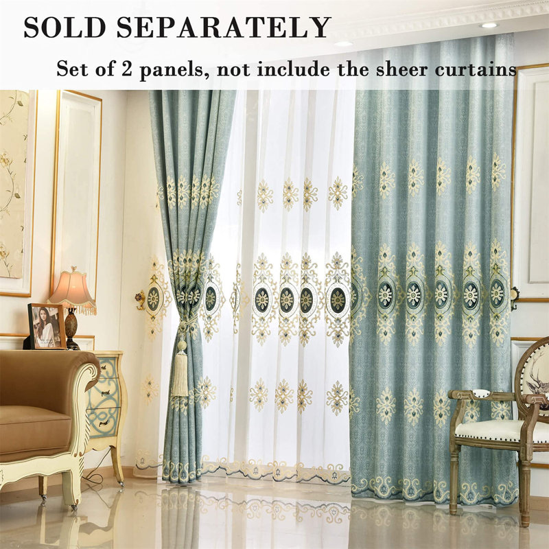 Panneau de rideau simple floral avec œillets, Bleu