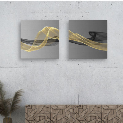 Stunning Decorative Canvas Painting Set (2 Pieces), Gold & Black, 15.7 x 15.7 inches Each | 100% Canvas with 100% Wooden Frame | Perfect for Home Decor, Modern Art Aesthetic, Elegant and Eye-Catching Design