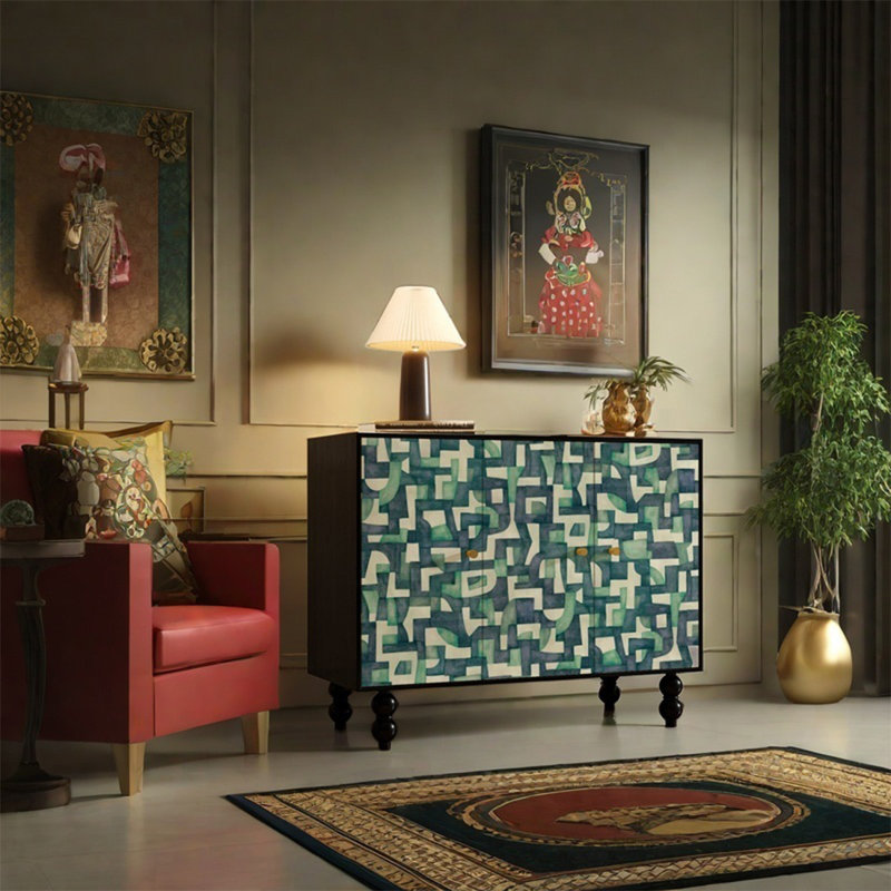 Three Door Storage Cabinet with Artistic Design