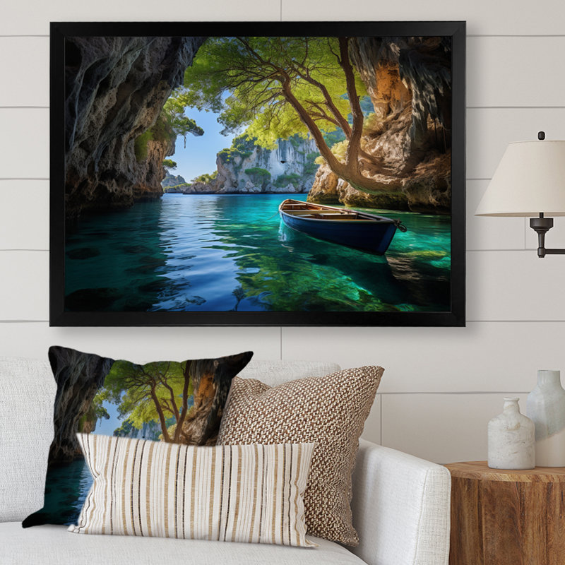 Bennith " Greece Zakynthos Secrets I ", H 16 po x l 32 po, Cadre simple noir