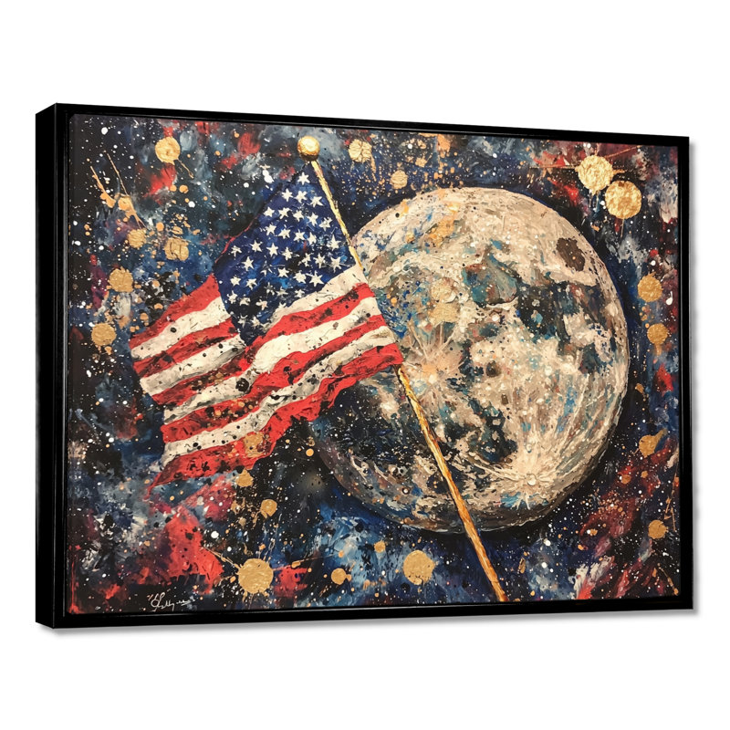 Reis - art mural patriotiste américain, H 30 po x l 40 po, Reproduction avec cadre flottant, Noir