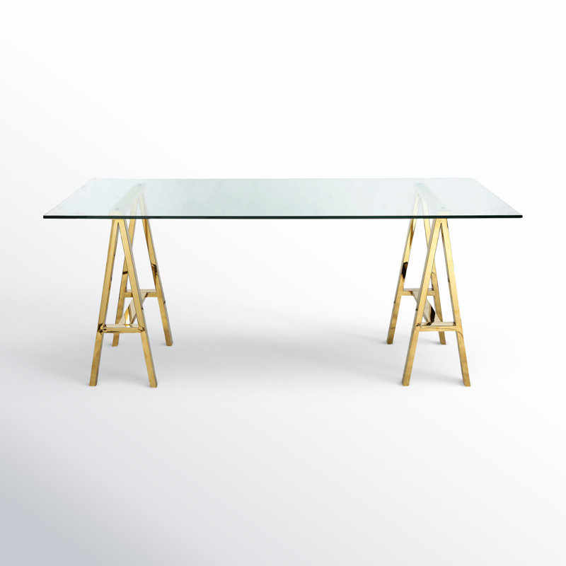 Kapri Tigerlily Glass Desk, 30" H x 71" W x 36" D, High Polish Gold