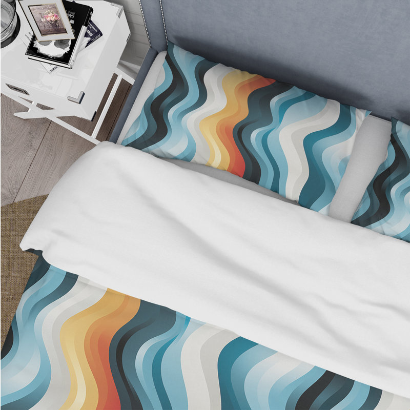 Literie rayée bleue minimaliste, Housse de couette pour très grand lit et 2 très