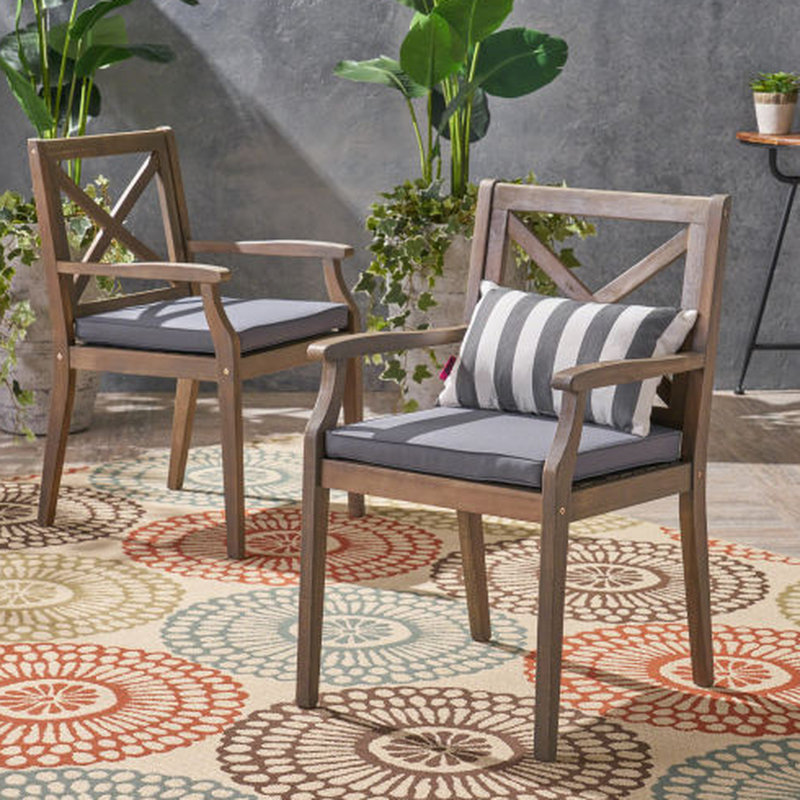 2 chaises de jardin grises avec coussins remplis de mousse, conception classique, bois, assemblage rapide, dimensions de l'assise: P 18,00 po x l 17,75 po, assise confortable