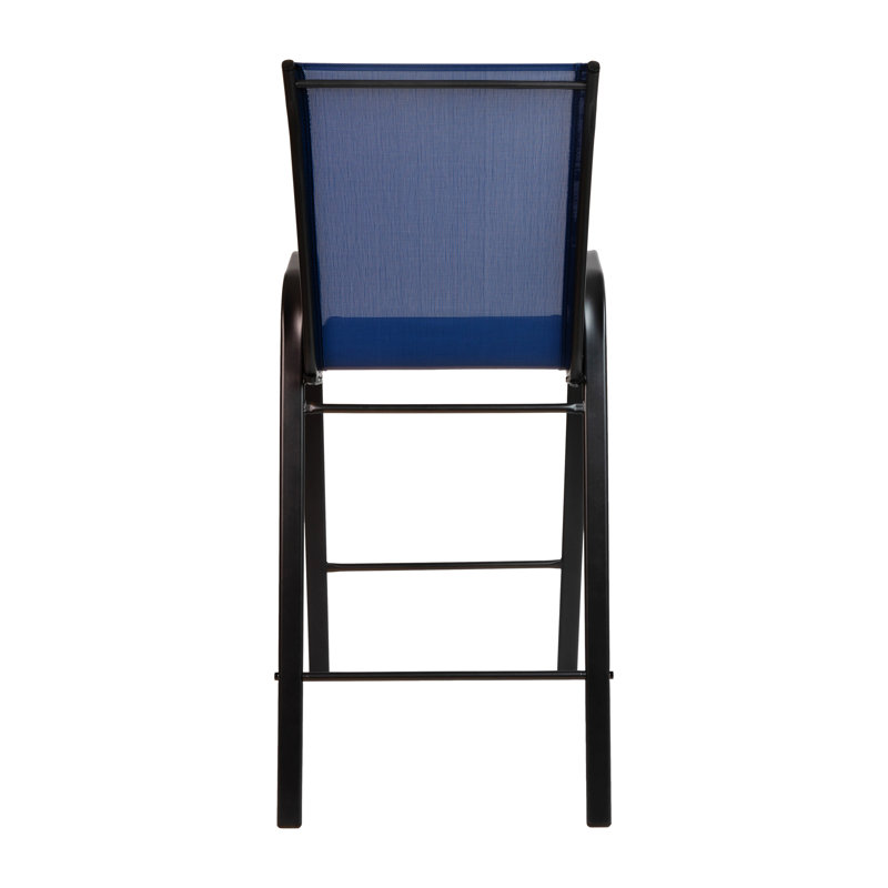 Navy Flex Comfort Sling Outdoor Patio Barstools with Metal Frame, Set of 4