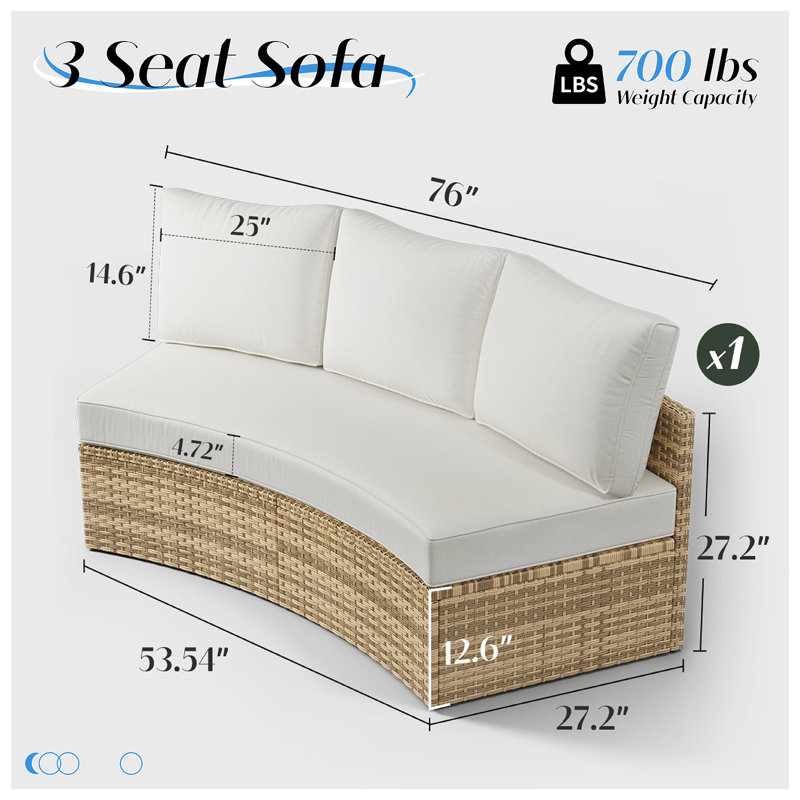 Ebern Designs 3 Piece Patio Furniture Sets, Half-moon Sectional Round Sofa Set, Outdoor Patio Furniture With Cushions For Beach, Pool, Balcony