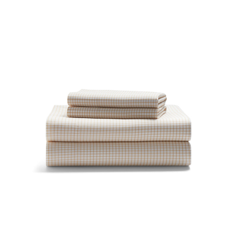 Sloane Cotton Percale Checked Sheet Set, Hemp, King