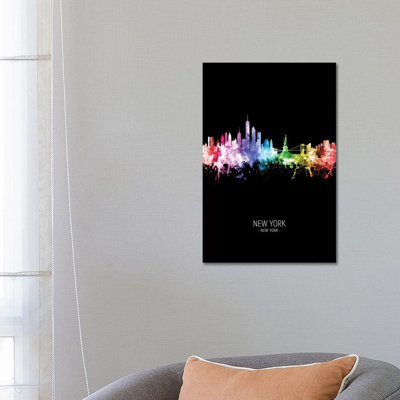 New York Skyline Portrait Rainbow Black by Michael Tompsett - Wrapped Canvas Print, 66.04 cm H x 45.72 cm W x 3.175 cm D