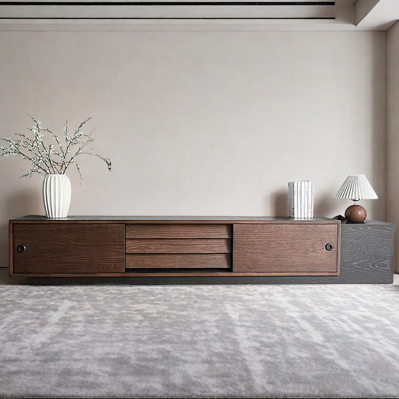 Meuble télé en bois massif de style Wabi-sabi, H 15,74 po x L 94,48 po x l 15,74 po