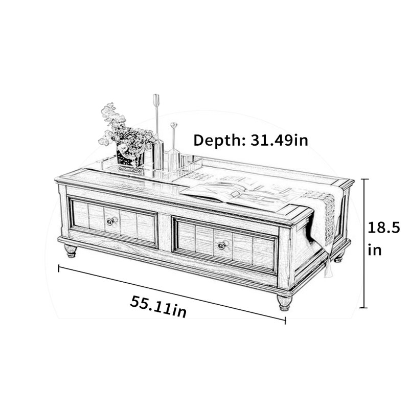 Table basse rétro, H 18,5 po x L 55,11 po x l 31,49 po
