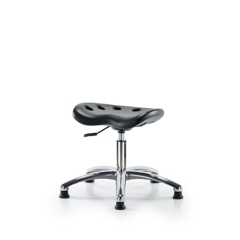 Adjustable Height Ergonomic Lab Stool with, Chrome, Black, Stationary Glides