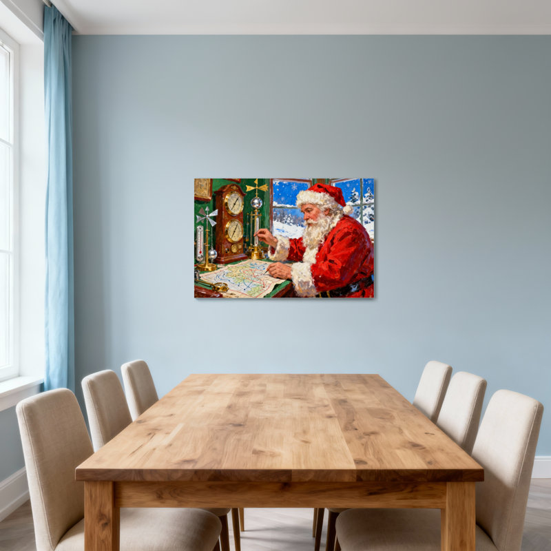 Christmas Santa Claus Planning Christmas Journey, 16" H x 24" W