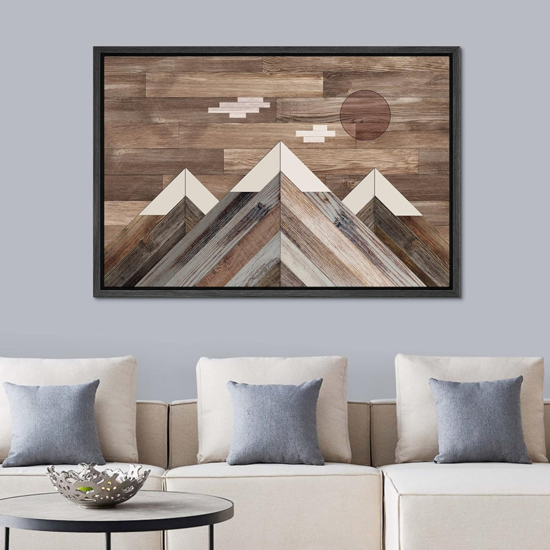 Western Wood Effect Landscape " Western Decor Cloudy Sky Snow Mountain Range Naturework Decor Nordic Rustic Wood Effect Panel "