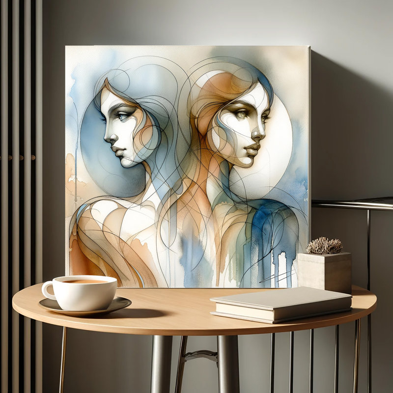 «Ethereal Dual Face Abstract Line Art», art mural sur toile tendue, H 20 po x l 20 po x P 1,5 po