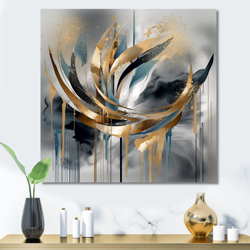 Art abstrait, formes abstraites et lignes infinies III, Toile tendue, H 36 po x l 36 po x P 1,5 po