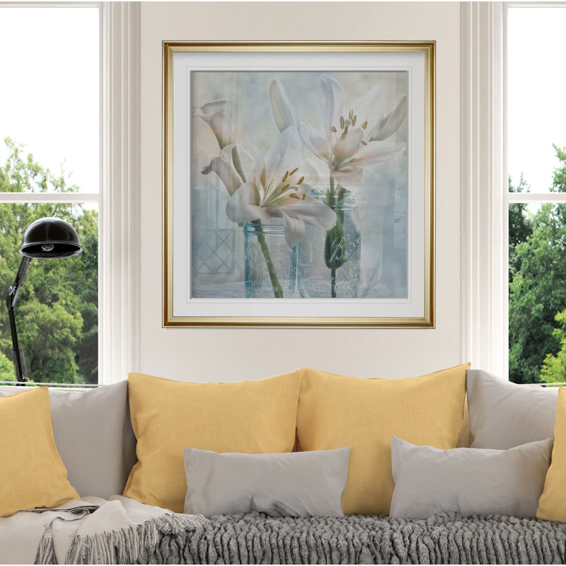 « ball mason lily i », peinture, H 24 po x l 24 po x P 2 po, Cadre doré