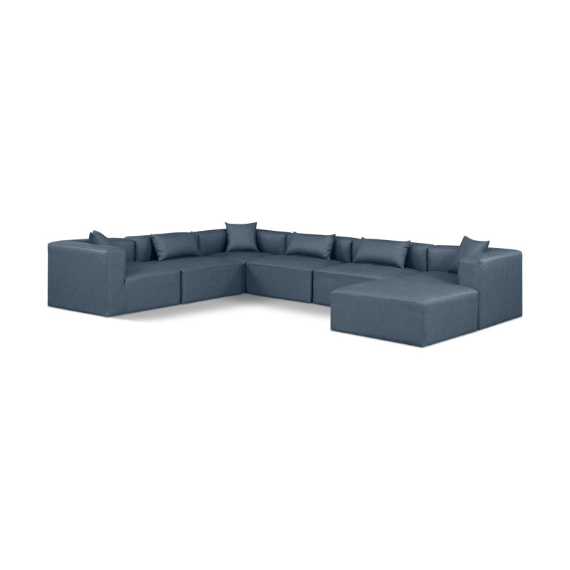 Ivion Upholstered U-Shaped Sectional Reversible, Navy Vegan Leather