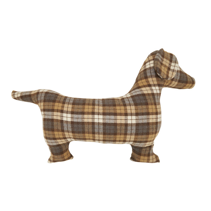 Plaid Dachshund Poly Filled Throw Pillow