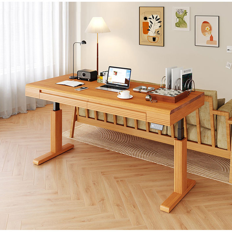 Bureau électrique en bois massif à hauteur réglable avec tiroirs, H 24,4 po x l 47,2 po x P 25,6 po