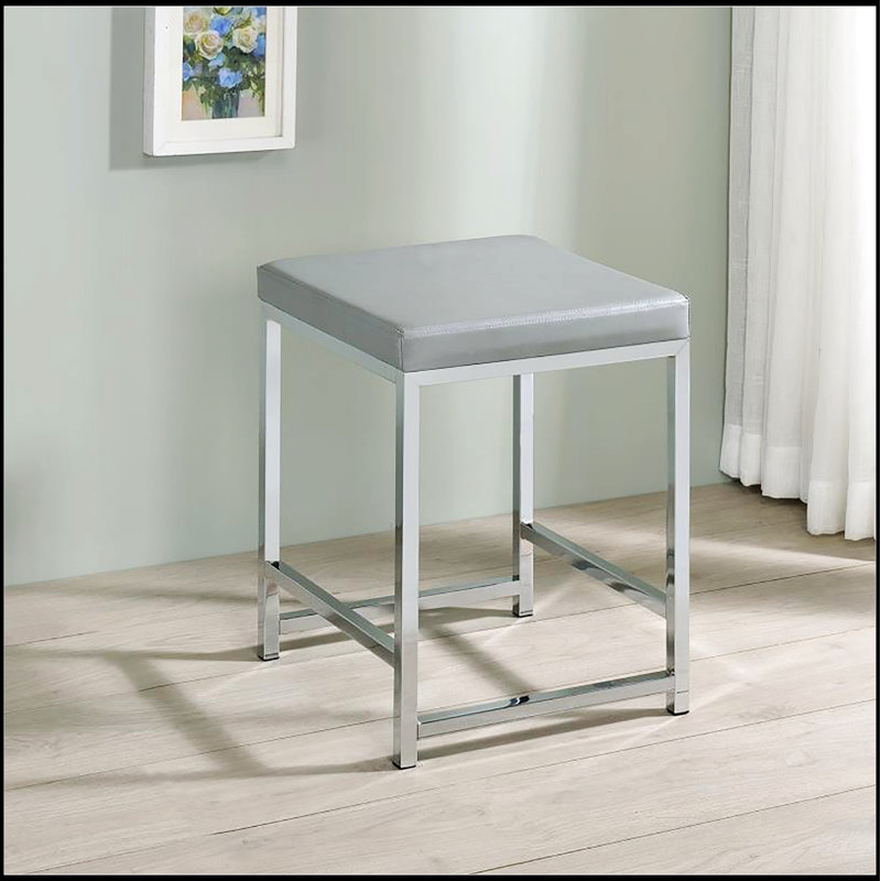 Light Grey Upholstered Square Vanity Stool