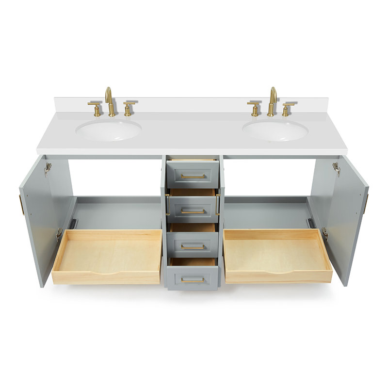 73 IN.  Single Bathroom Vanity, Gray, Oval,  White Quartz