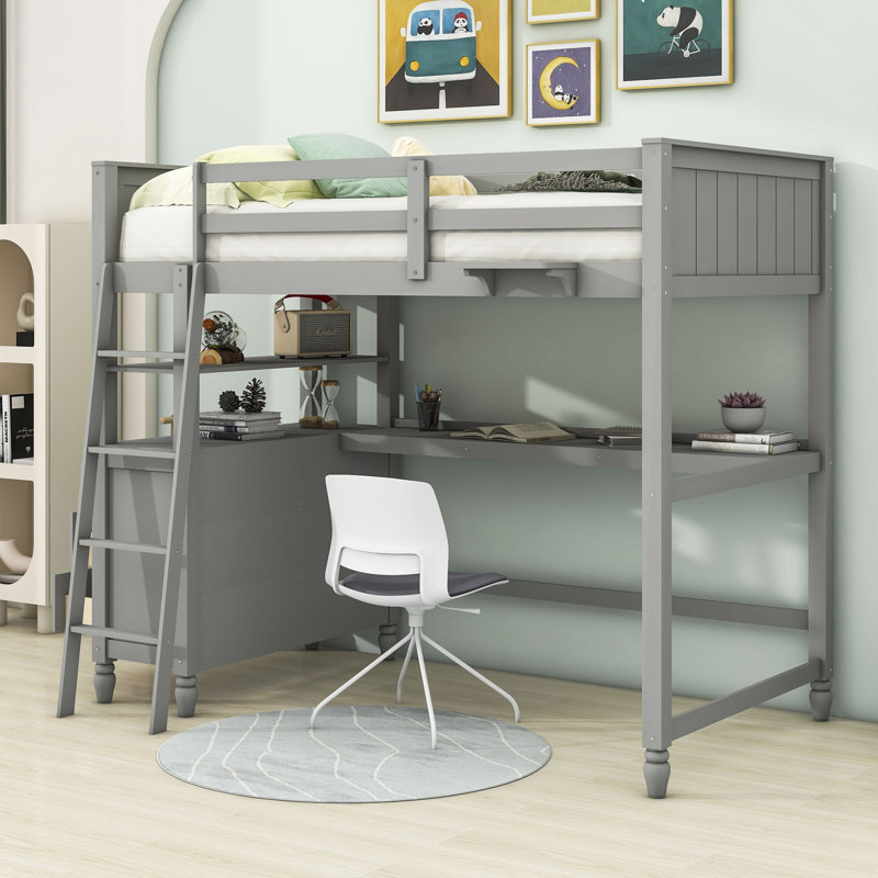 Ditsa Kids Twin Loft Bed, Gray