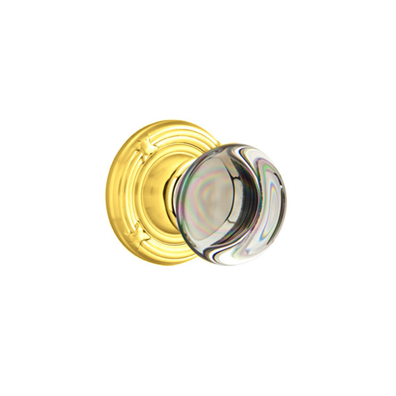 Ensemble de boutons de rangement Emtek avec boutons Ribbon & Reed et verre Providence, Laiton poli