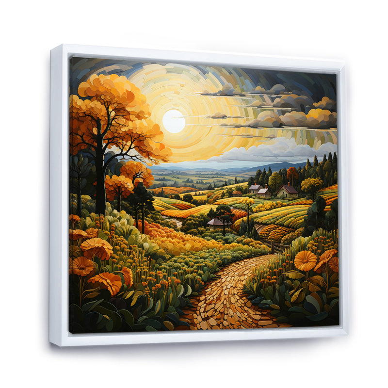 Farm Harvest Symphony Pointillism I - impression, H 24 po x l 24 po x P 1 po, Cadre flottant blanc