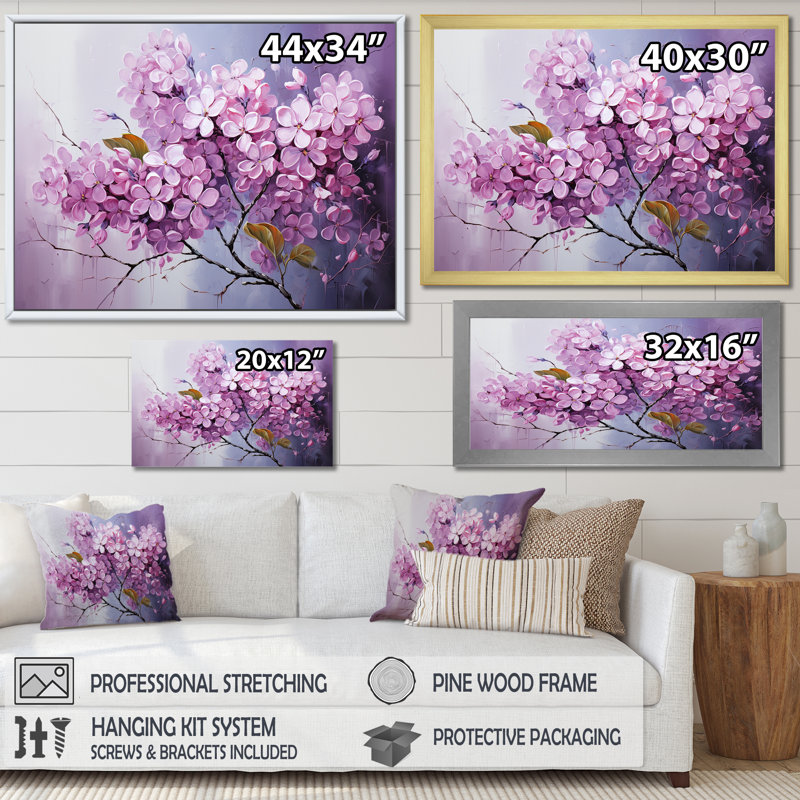 Whispers Of Lilac IV sur impression sur toile, Cadre simple noir, H 34 po x l 44 po x P 1,5 po