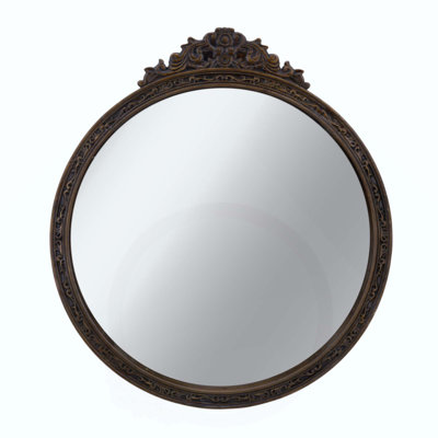 Round Antique Wall Mirror - Decorative Mirror for Entryway Living Room or Bathroom Vanity