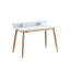 Bureau moderne de style Mid-Century avec plateau de table blanc à 3 tablettes et pieds en bois d'hévéa de l 43 po x P 34,4 po de style polyvalent-1763233325