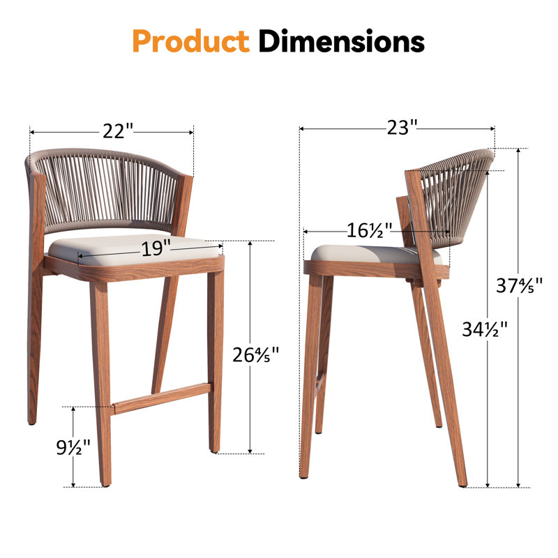 Tabourets de bar modernes en aluminium 22 po avec coussins rembourrés, base en aluminium et dossier incurvé ergonomique Armentha
