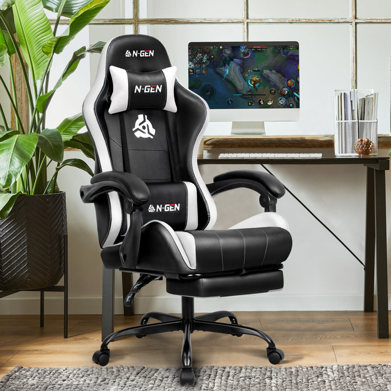 N-GEN Adjustable Reclining Ergonomic Faux Leather Swiveling PC & Racing Gaming Chair, White