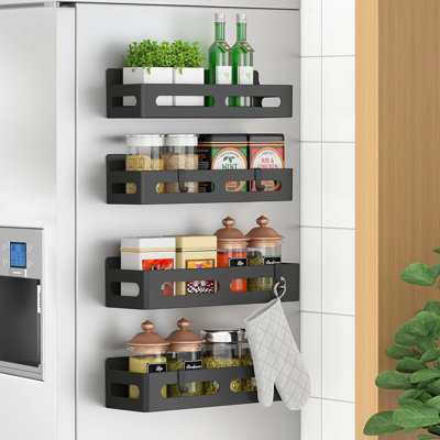 Rangement magnétique pour réfrigérateur à épices, paquet de 4 tablettes pour réfrigérateur peu encombrantes avec rangement pour la cuisine et le four