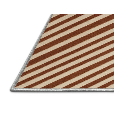 Washable Cinnamon Cream Striped Area Rug