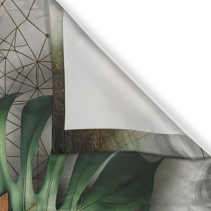 Abstract Green and Gold Polyester Kitchen Window Curtains, 55" x 36", Set of 2