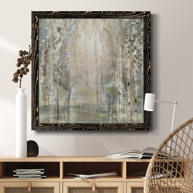 «Blossoms in Mist», peinture sur toile encadrée, H 27,5 po x l 27,5 po x P 1,5 po, Cadre noir