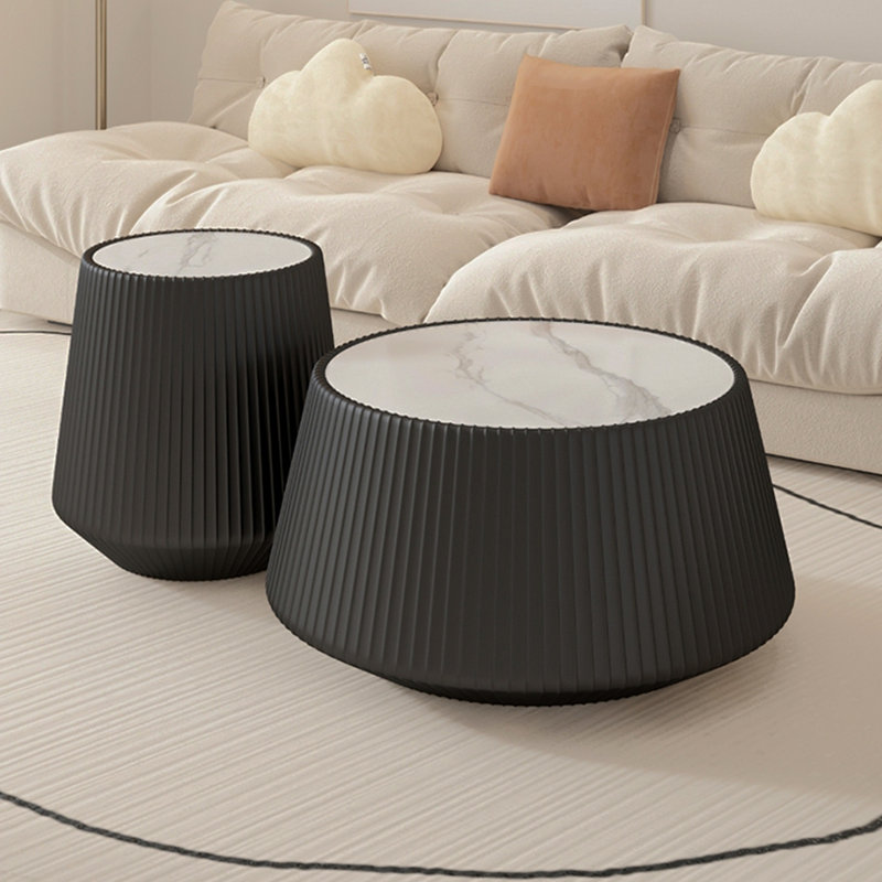 Table basse en cuir Modern, 16.53" H x 26.77" W x 26.77" D, Black Gold