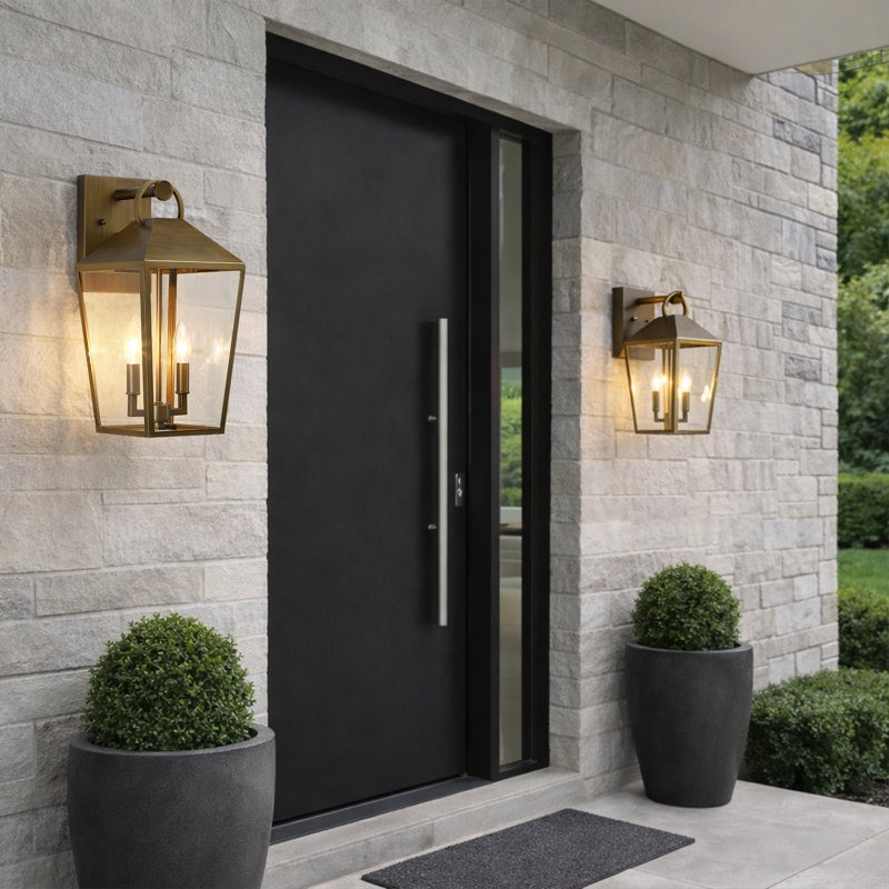 17 In. 2-light Brushed Brass Outdoor Wall Lantern Light, Brushed Brass