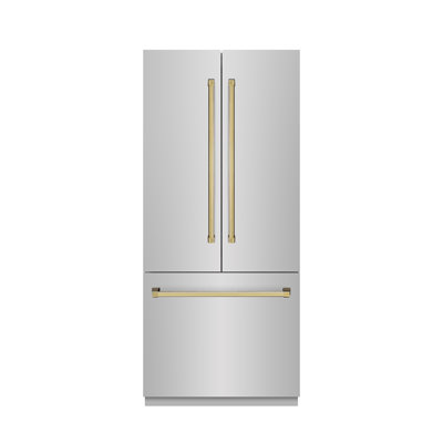 ZLINE Autograph 36 in. Black Stainless Refrigerator with Stainless Steel Interior with Accents