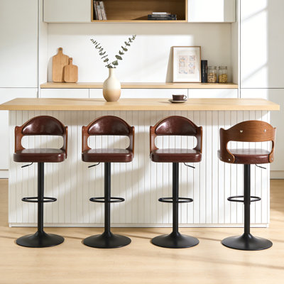 Ensemble de 4 tabourets de bar modernes pivotants, tabourets de bar rembourrés en cuir de polyuréthane avec dossier et repose-pieds, chaises de bar à hauteur de comptoir pour îlot de cuisine
