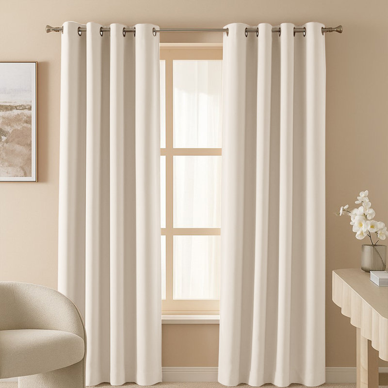 100% Room Darkening Blackout Eyelet Curtains (Set Of 2) , Cream, 228cm Width x 228cm Drop