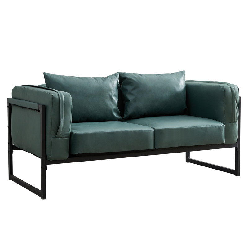 Keillan 2 Seater Faux Leather Loveseat, Green